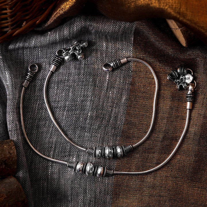 Teejh Sejal Ethnic Silver Oxidised Anklets