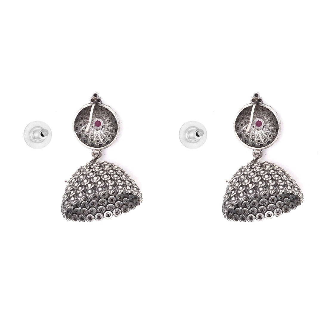 Teejh Dharvi Red Stone Antique Silver Jhumki