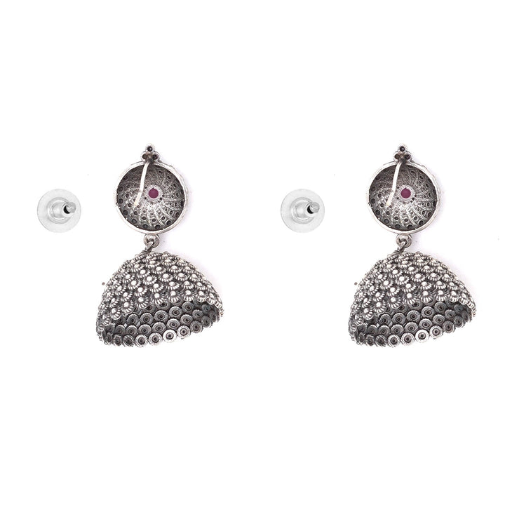 Teejh Dharvi Red Stone Antique Silver Jhumki