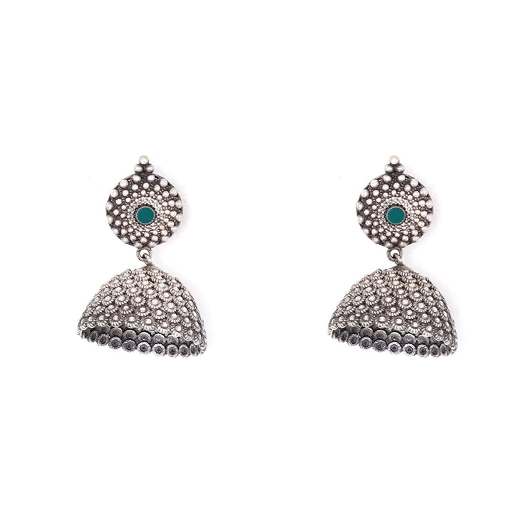 Teejh Dharvi Green Stone Antique Silver Jhumki