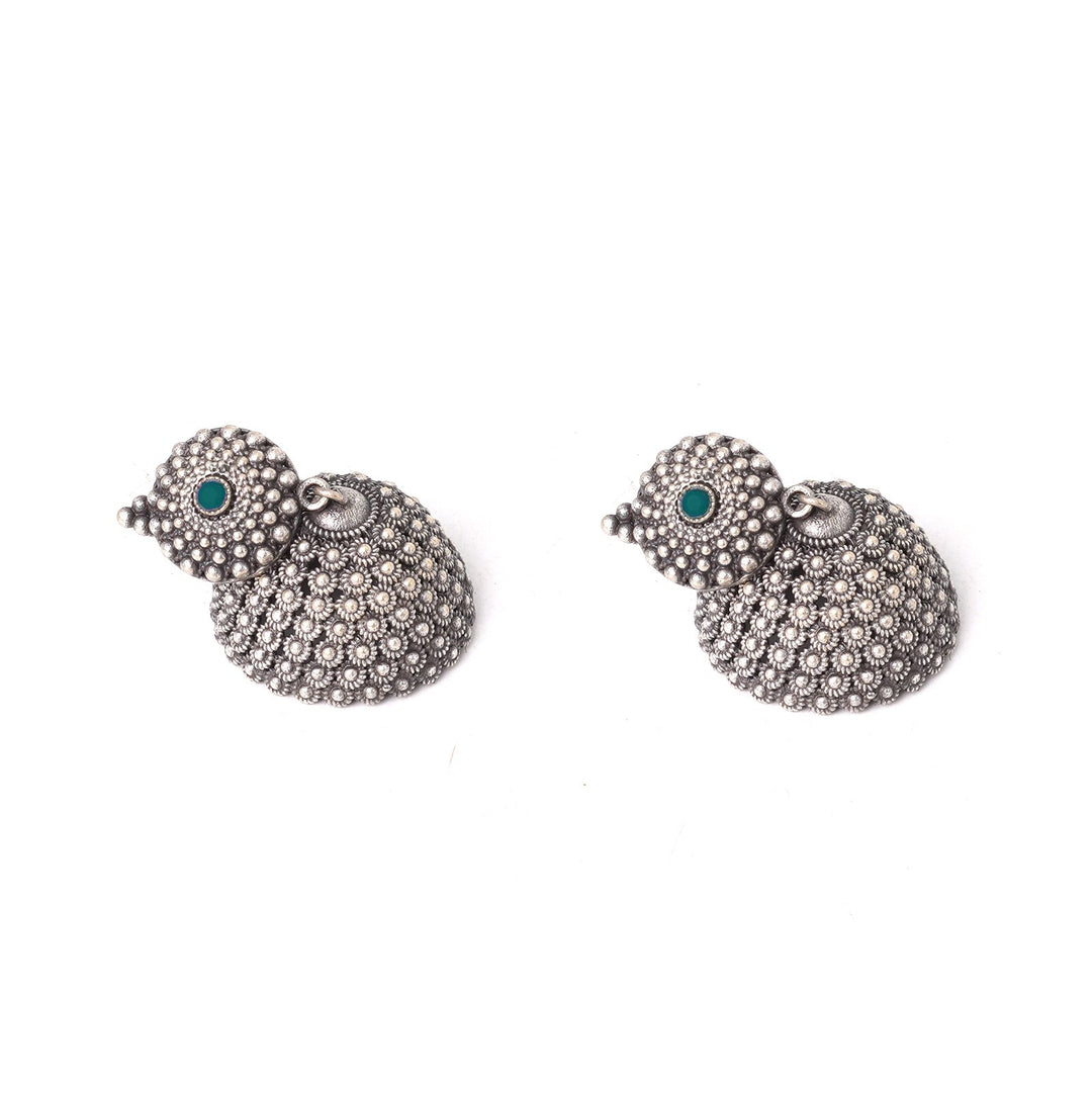 Teejh Dharvi Green Stone Antique Silver Jhumki