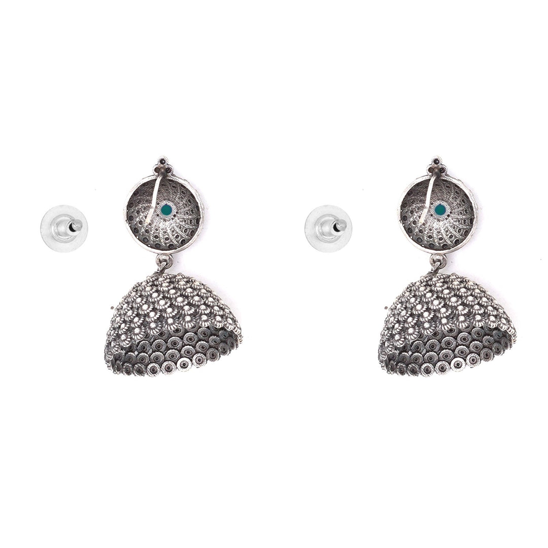 Teejh Dharvi Green Stone Antique Silver Jhumki
