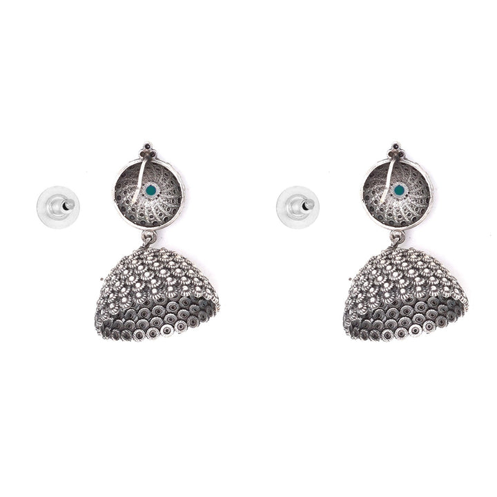 Teejh Dharvi Green Stone Antique Silver Jhumki