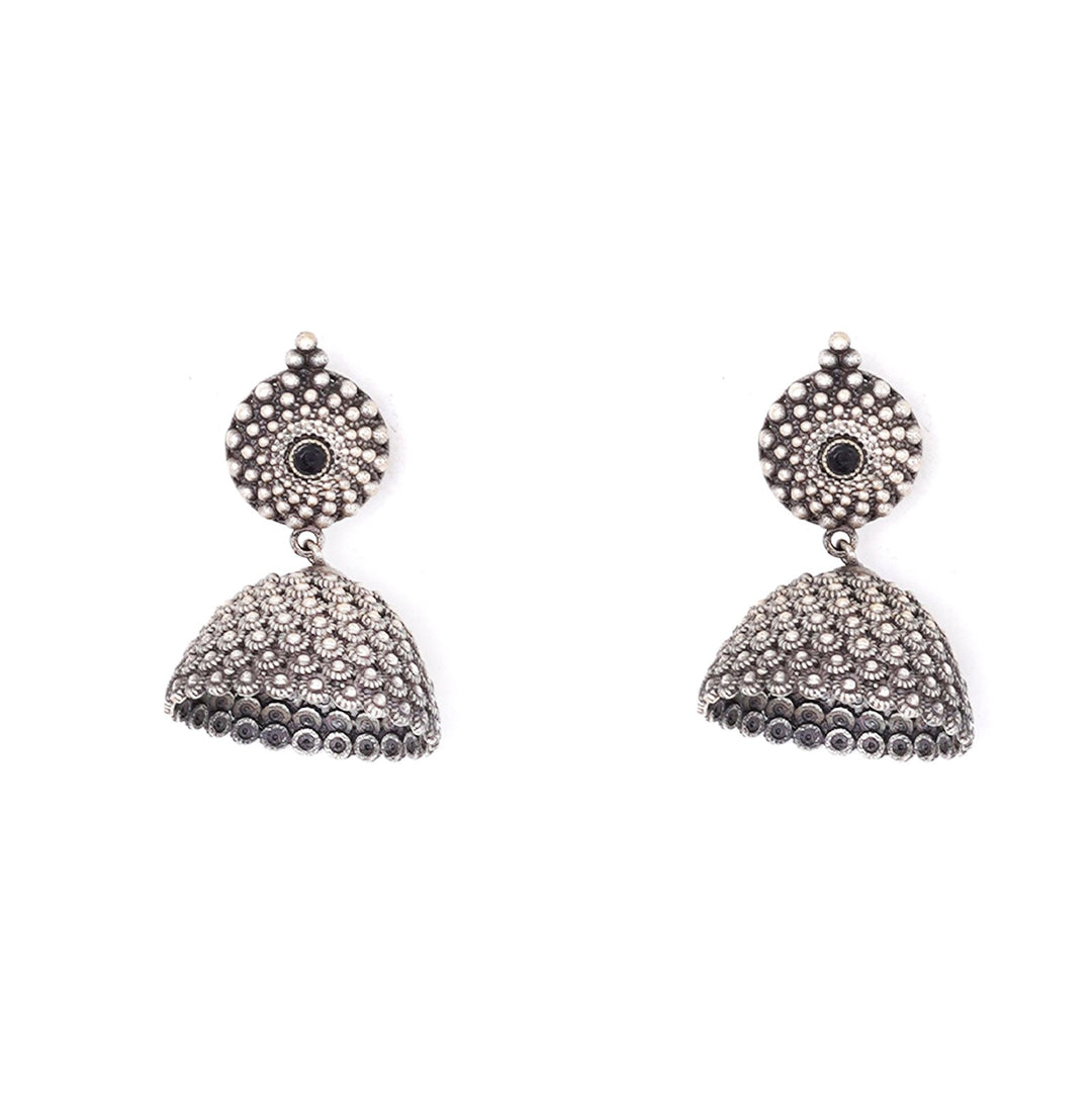 Teejh Dharvi Black Stone Antique Silver Jhumki