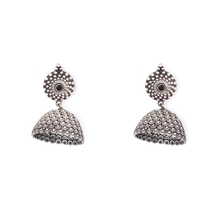 Teejh Dharvi Black Stone Antique Silver Jhumki