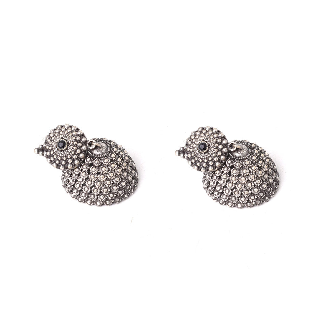Teejh Dharvi Black Stone Antique Silver Jhumki