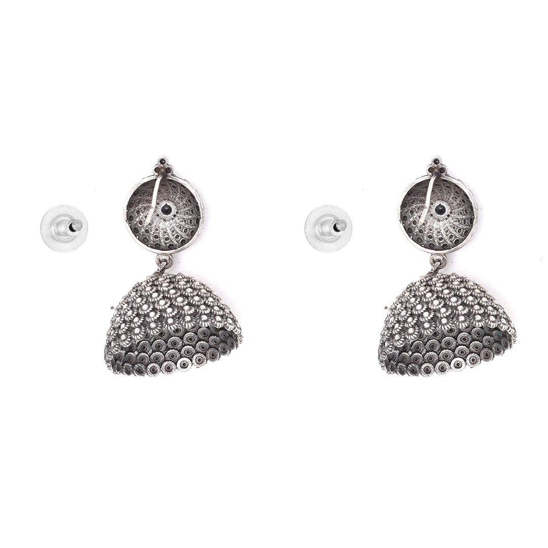 Teejh Dharvi Black Stone Antique Silver Jhumki