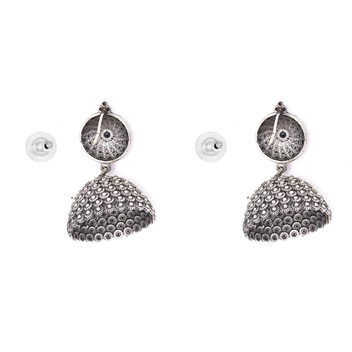 Teejh Dharvi Black Stone Antique Silver Jhumki