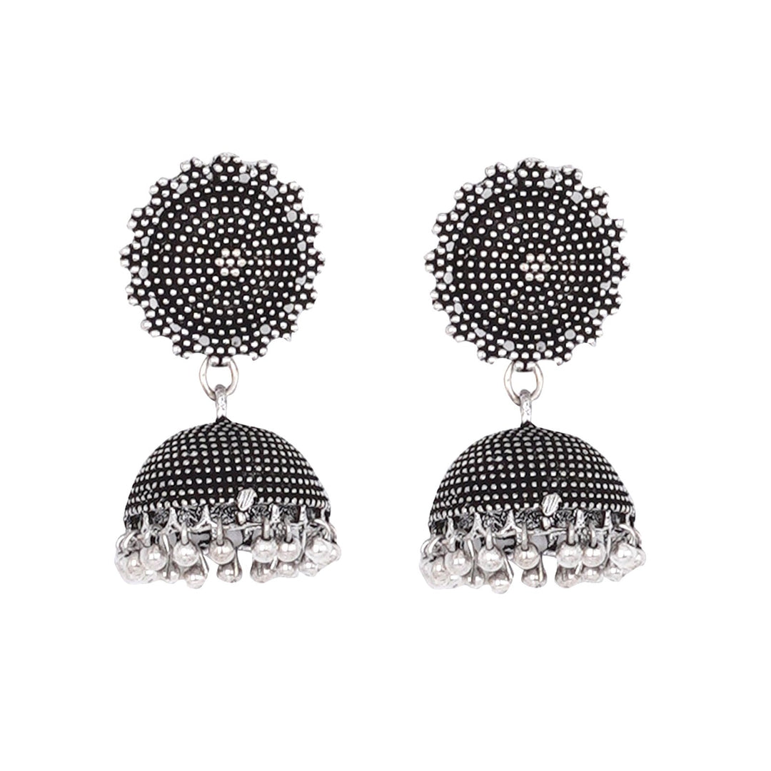 Teejh Rigvedita Floral Ethnic Silver Oxidised Jhumki