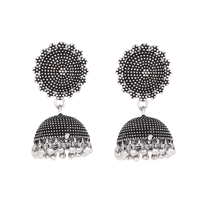 Teejh Rigvedita Floral Ethnic Silver Oxidised Jhumki