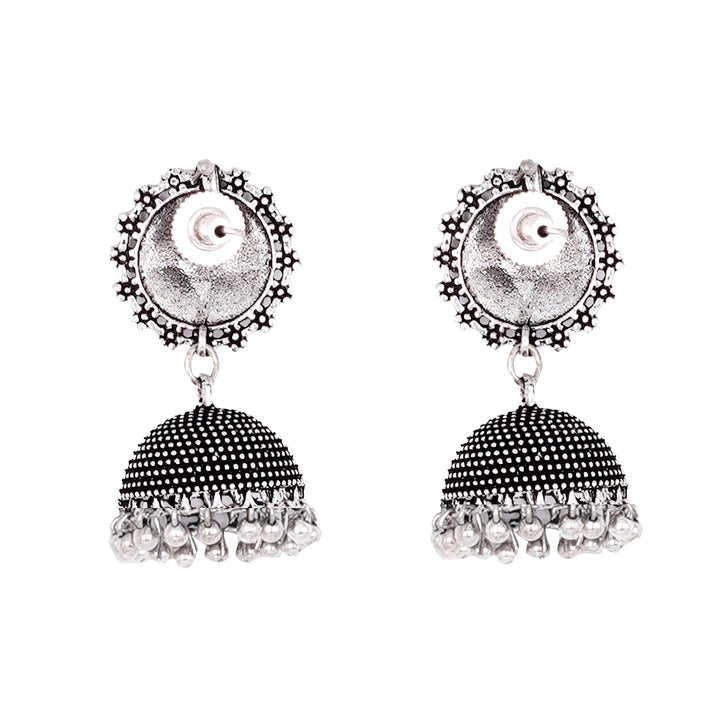Teejh Rigvedita Floral Ethnic Silver Oxidised Jhumki