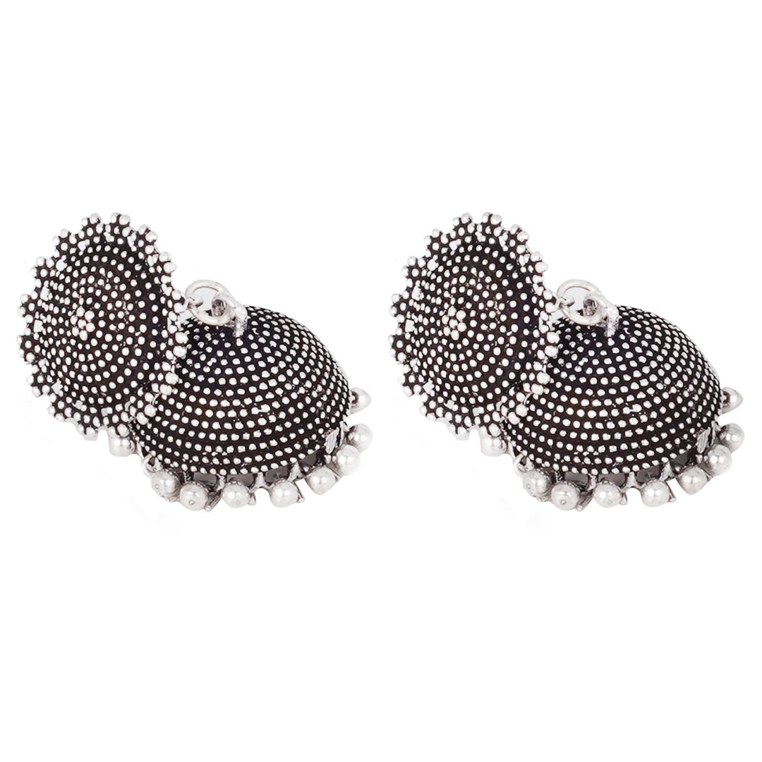 Teejh Rigvedita Floral Ethnic Silver Oxidised Jhumki