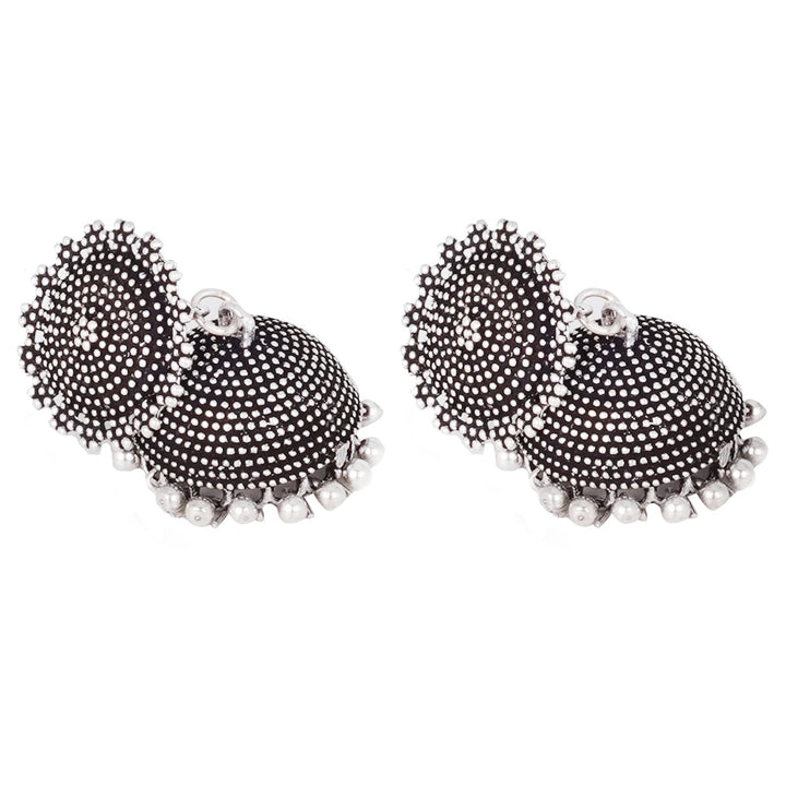 Teejh Rigvedita Floral Ethnic Silver Oxidised Jhumki