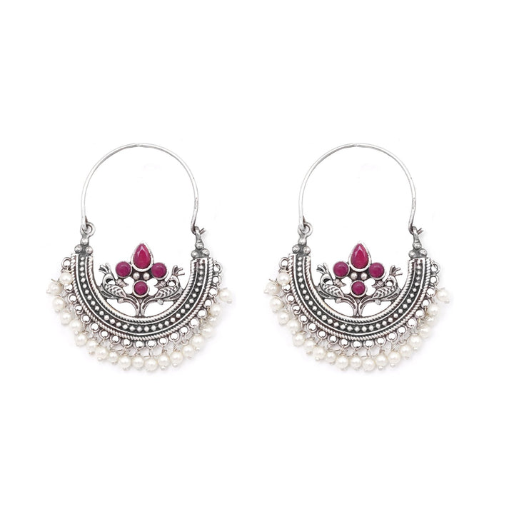 Teejh Saara Floral Red Stone Hoop EarTeejh Rings