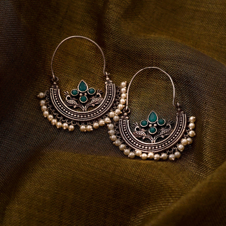 Teejh Saara Floral Green Stone Hoop EarTeejh Rings