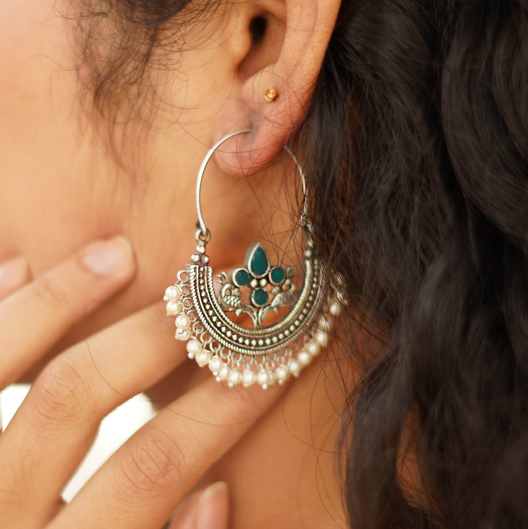 Teejh Saara Floral Green Stone Hoop EarTeejh Rings