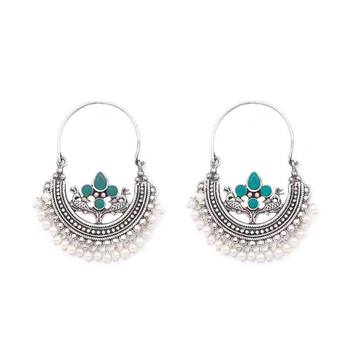 Teejh Saara Floral Green Stone Hoop EarTeejh Rings