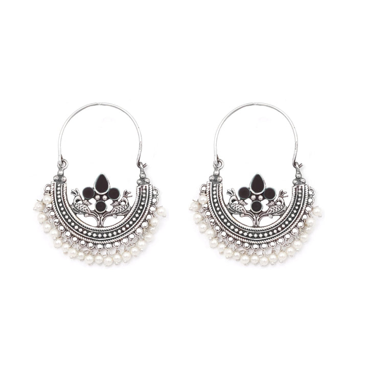 Teejh Saara Floral Black Stone Hoop EarTeejh Rings