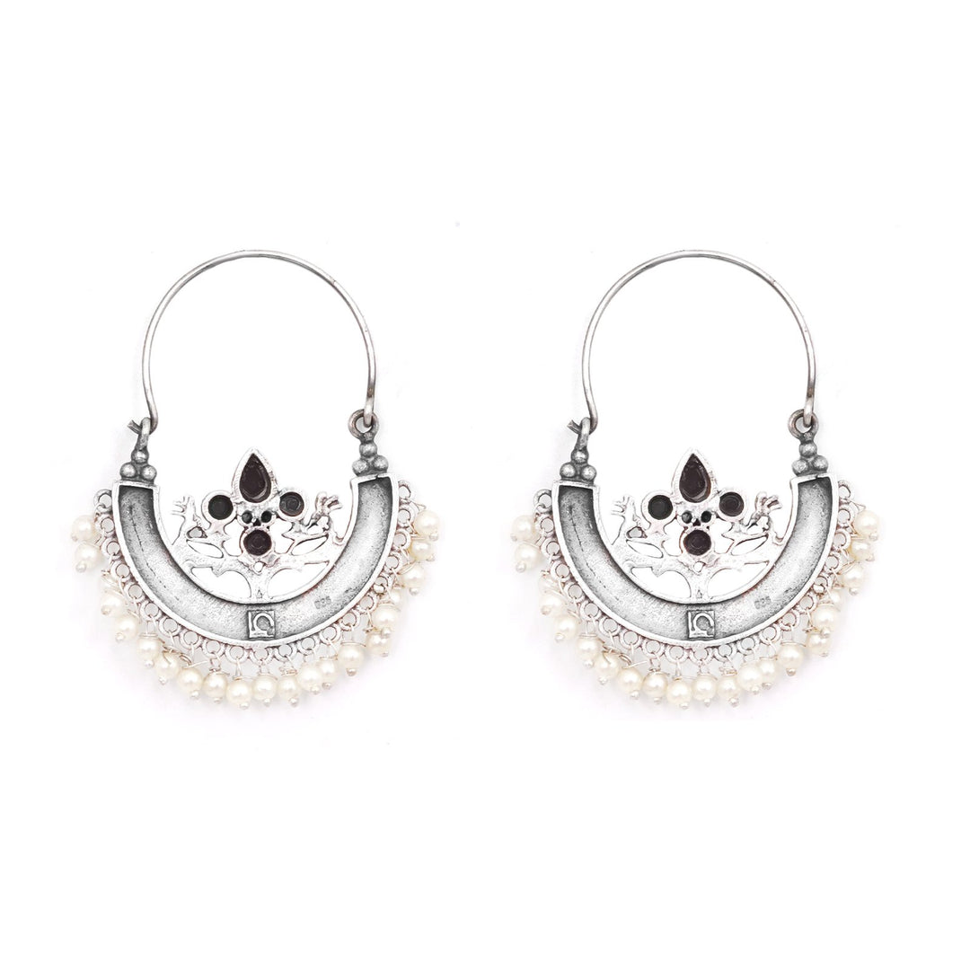 Teejh Saara Floral Black Stone Hoop EarTeejh Rings