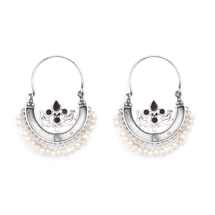 Teejh Saara Floral Black Stone Hoop EarTeejh Rings