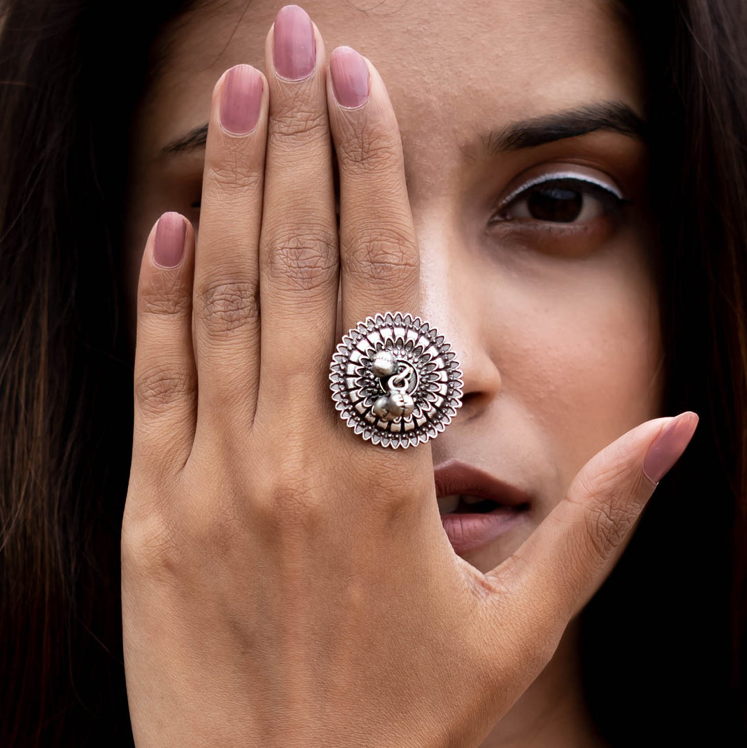 Teejh Loukya Ethnic Silver Oxidised Teejh Ring