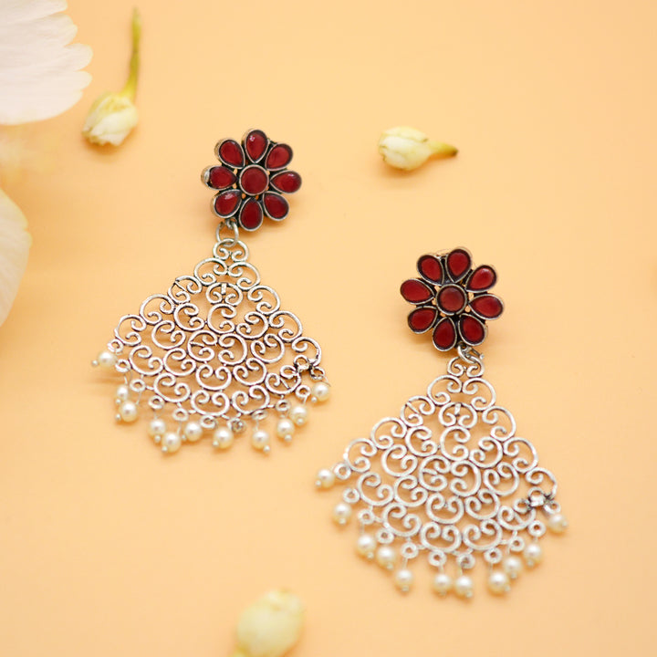 Jali Red Filigree Pearl Earrings - Joker & Witch