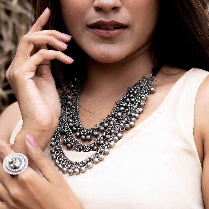 Teejh Mauli Ethnic Silver Oxidised Layered Necklace