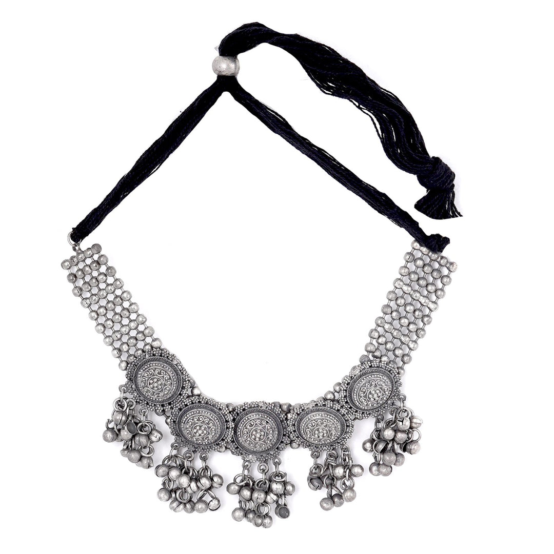 Teejh Kiva Ethnic Silver Oxidised Ghungroo Necklace Set