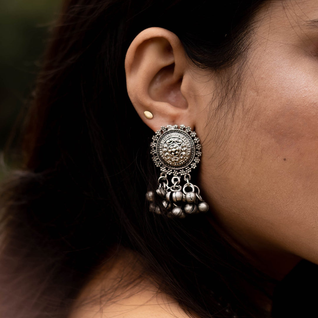 Teejh Kiva Ethnic Silver Oxidised Ghungroo Necklace Set