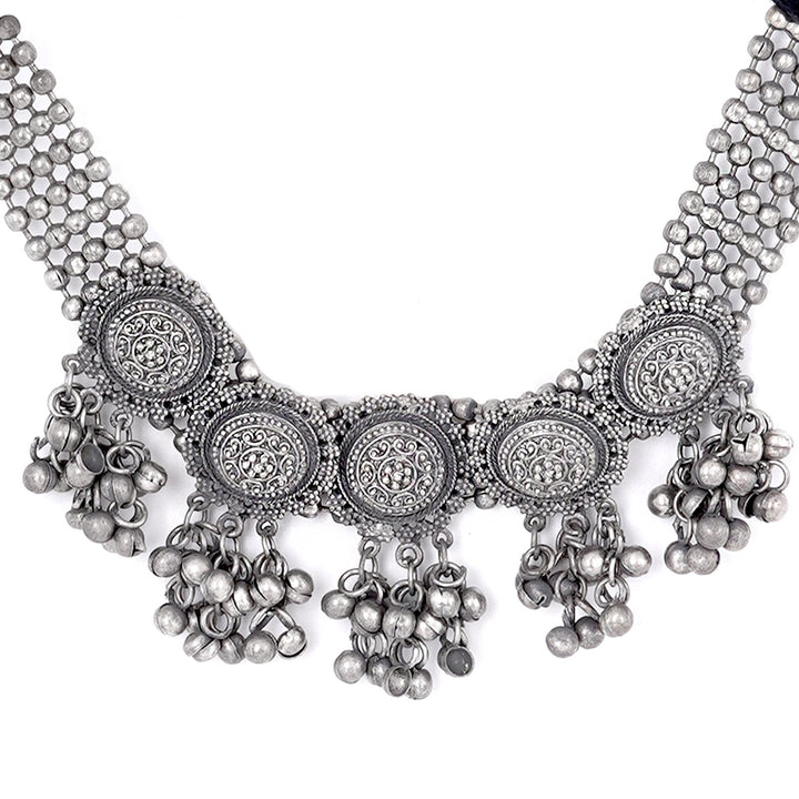Teejh Kiva Ethnic Silver Oxidised Ghungroo Necklace Set