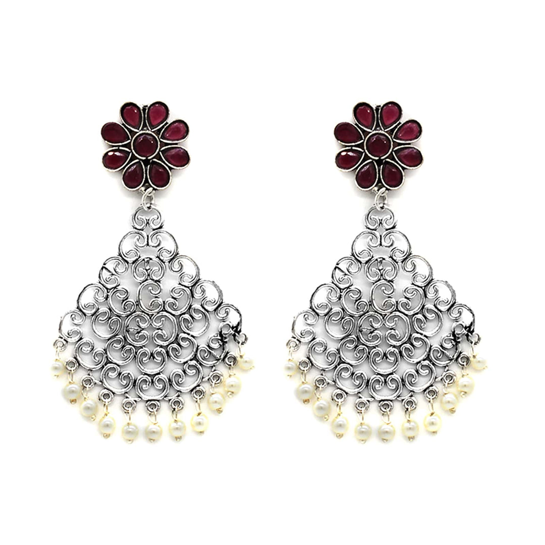 Jali Red Filigree Pearl Earrings - Joker & Witch