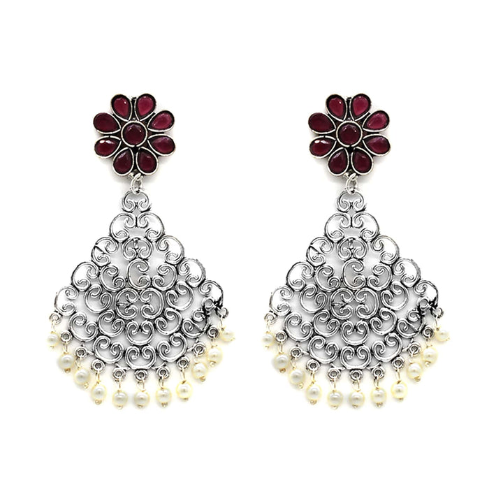 Jali Red Filigree Pearl Earrings - Joker & Witch