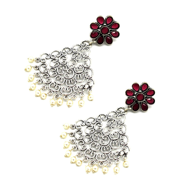 Jali Red Filigree Pearl Earrings - Joker & Witch