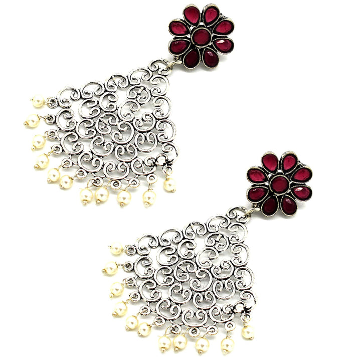 Jali Red Filigree Pearl Earrings - Joker & Witch