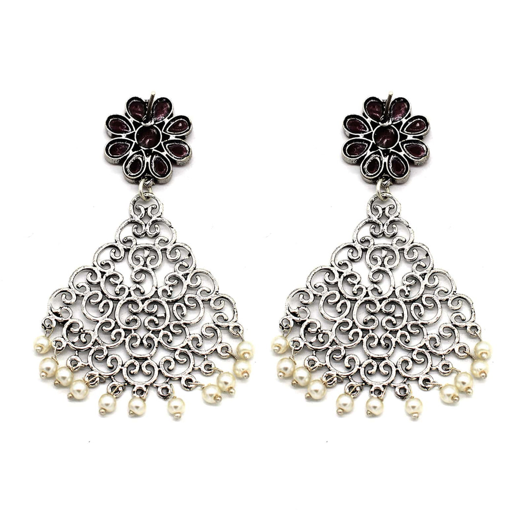 Jali Red Filigree Pearl Earrings - Joker & Witch