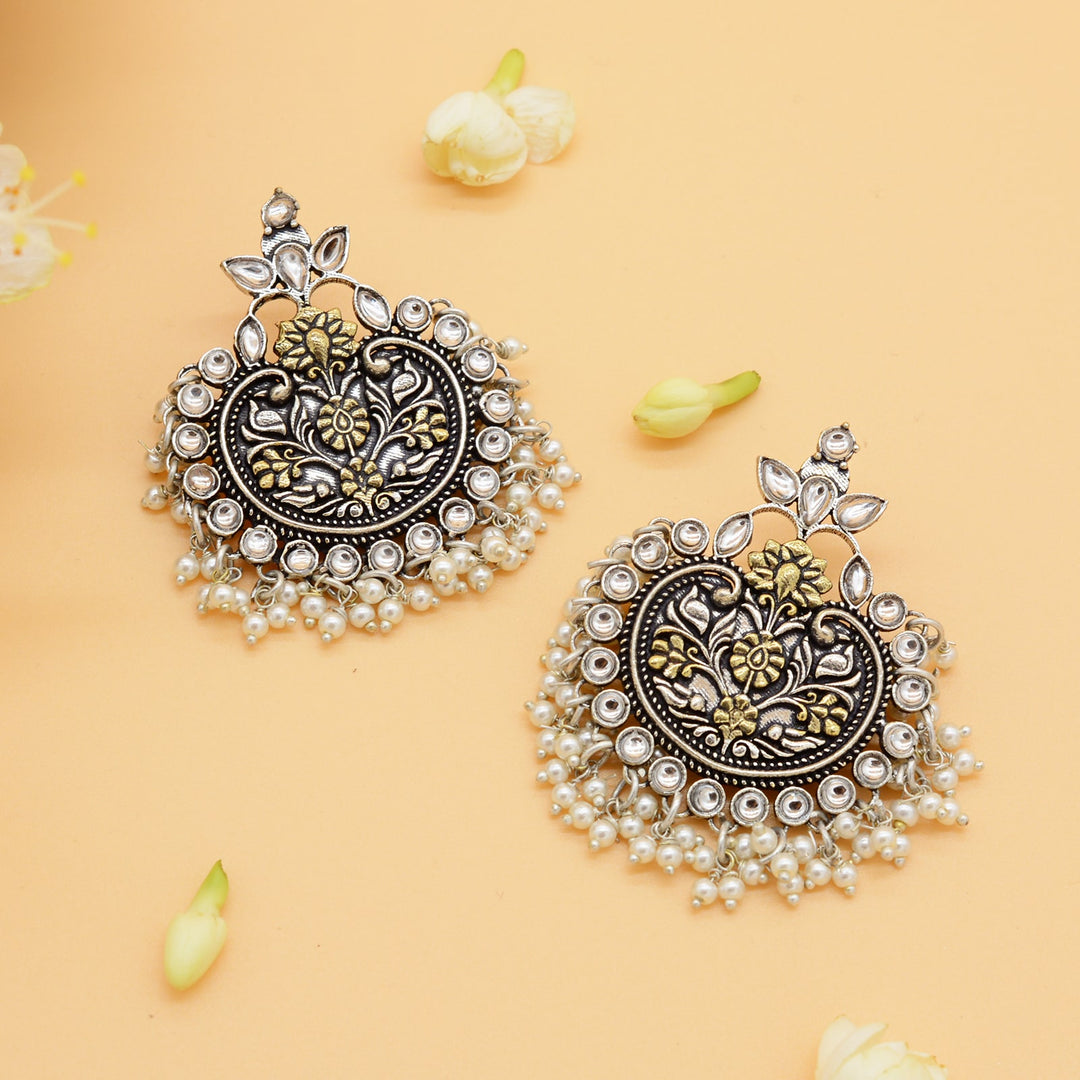 Dual tone Pearl Chandbali Earrings - Joker & Witch