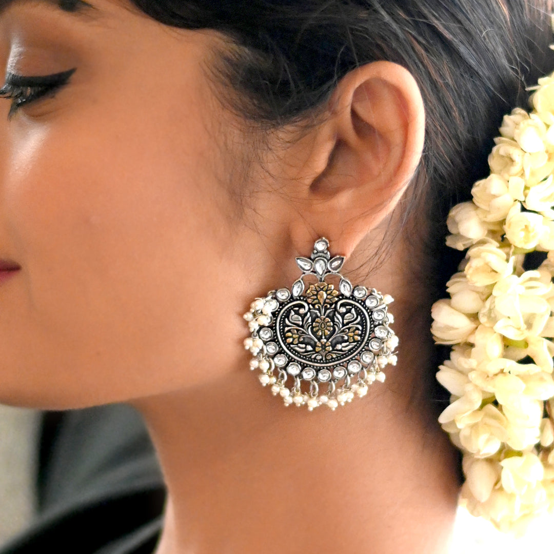 Dual tone Pearl Chandbali Earrings - Joker & Witch