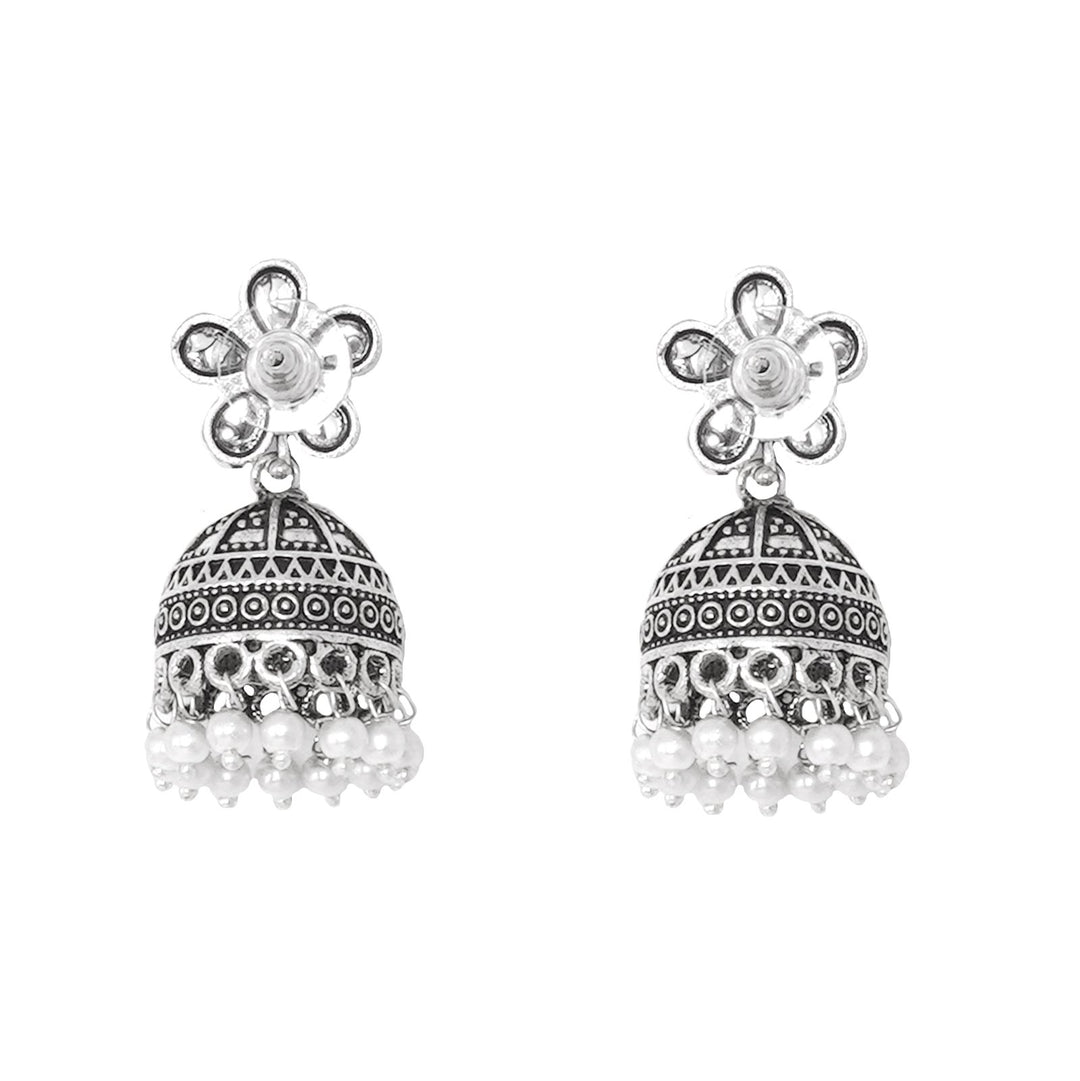 Teejh Luminous Polki Silver Oxidised Pearl Jhumki Earrings