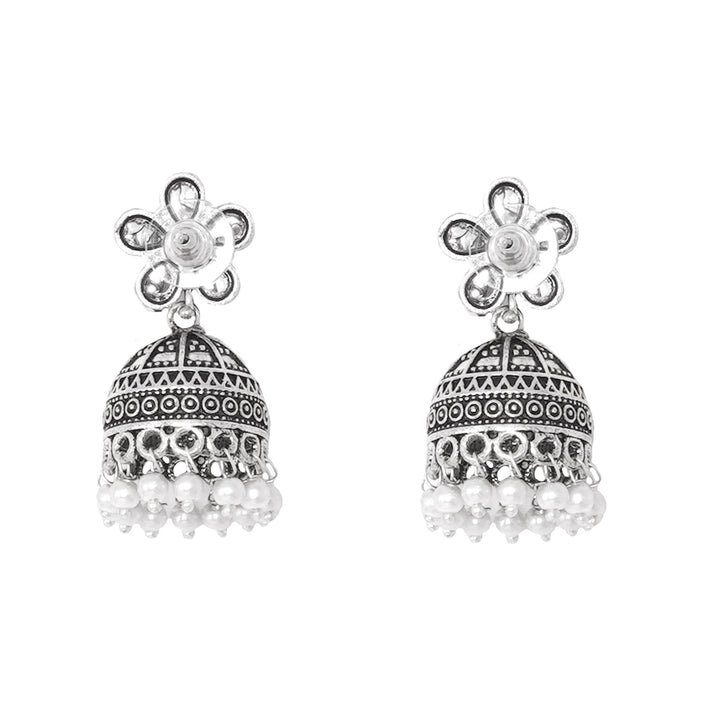 Teejh Luminous Polki Silver Oxidised Pearl Jhumki Earrings