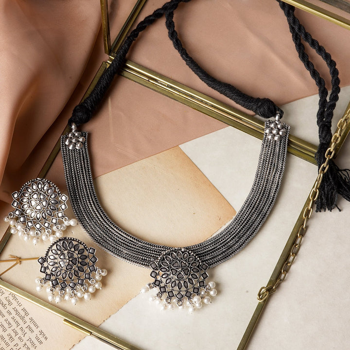 Teejh Laasya Silver Oxidised Necklace Set
