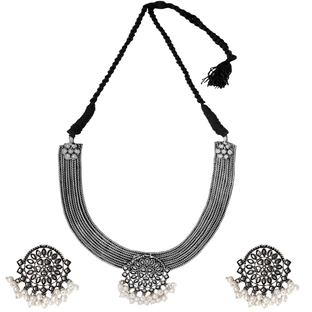 Teejh Laasya Silver Oxidised Necklace Set
