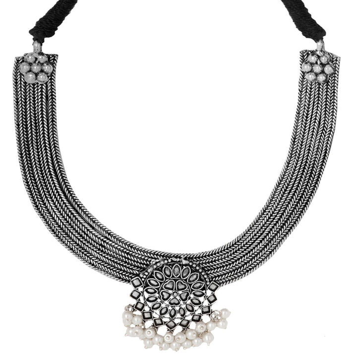 Teejh Laasya Silver Oxidised Necklace Set