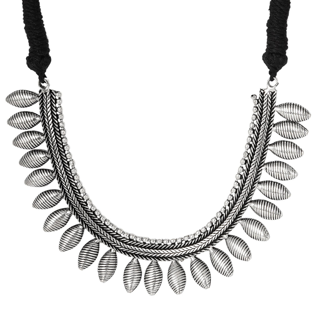 Teejh Mazba Leaf Silver Oxidised Choker Necklace Set