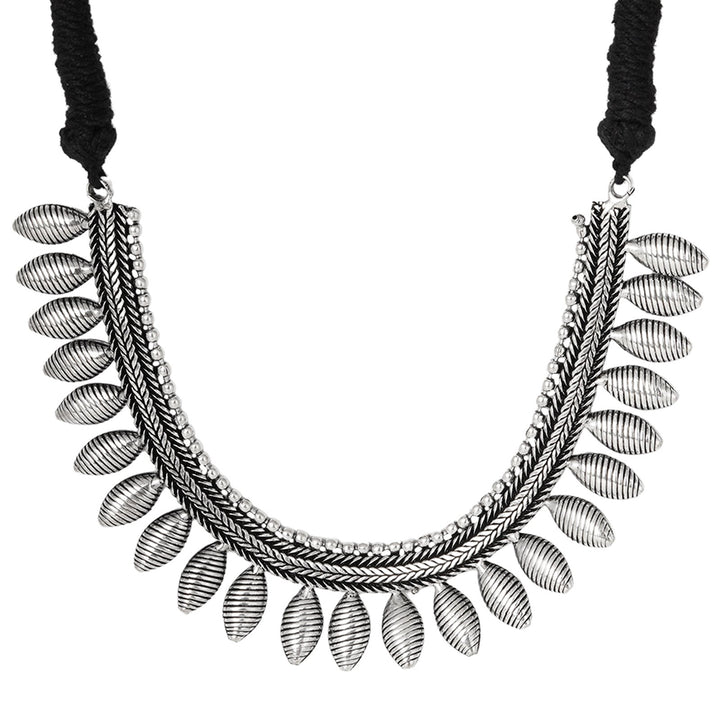 Teejh Mazba Leaf Silver Oxidised Choker Necklace Set