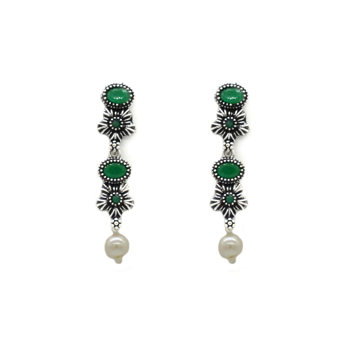 Ekladh Green Stone Silver Pearl Necklace Set - Joker & Witch
