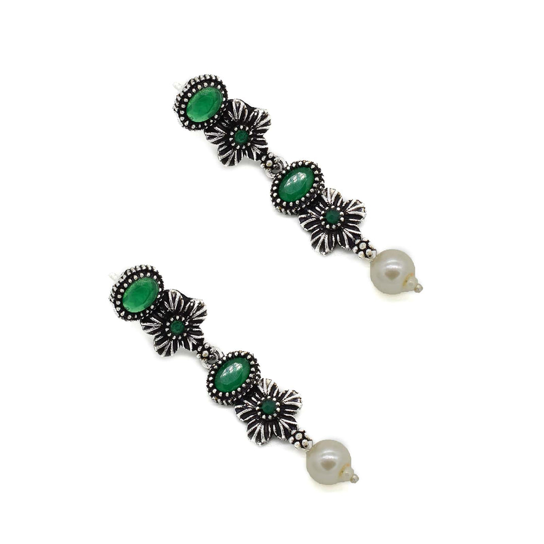 Ekladh Green Stone Silver Pearl Necklace Set - Joker & Witch