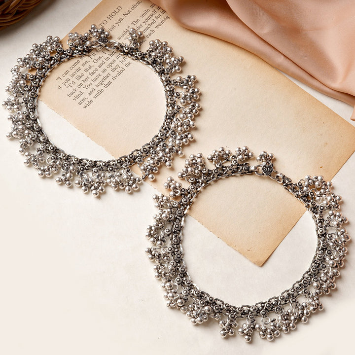 Teejh Ela Silver Oxidised Ghunroo Anklet