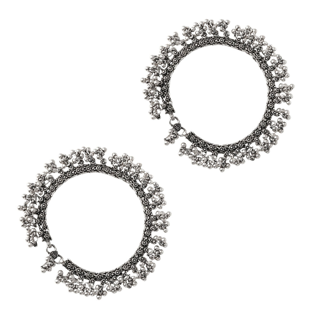 Teejh Ela Silver Oxidised Ghunroo Anklet