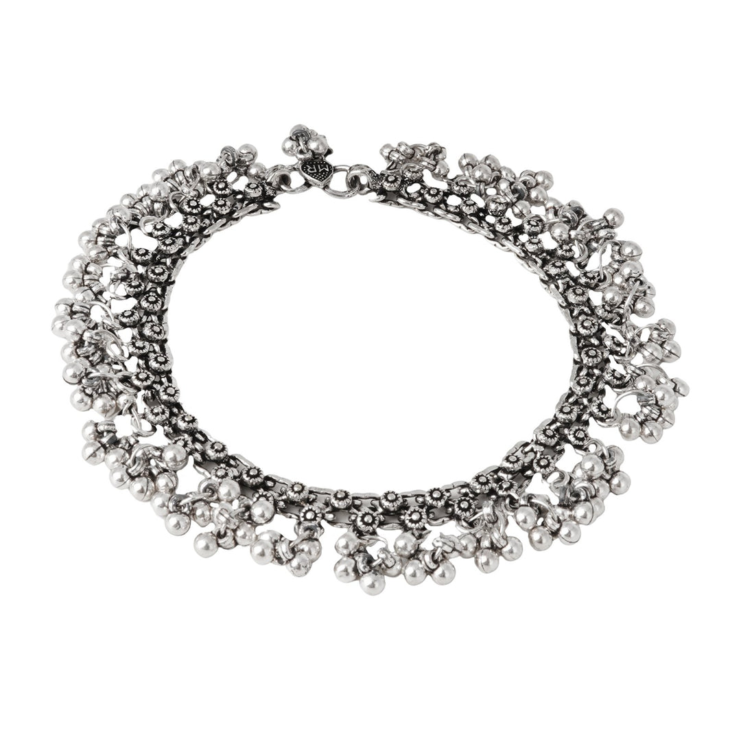 Teejh Ela Silver Oxidised Ghunroo Anklet