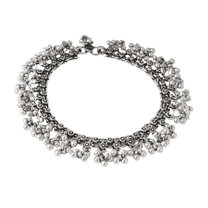 Teejh Ela Silver Oxidised Ghunroo Anklet